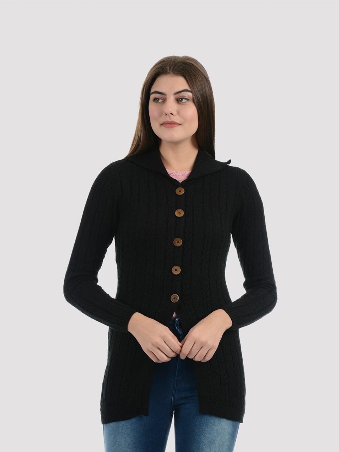 

PORTOBELLO Women Black Longline Cardigan