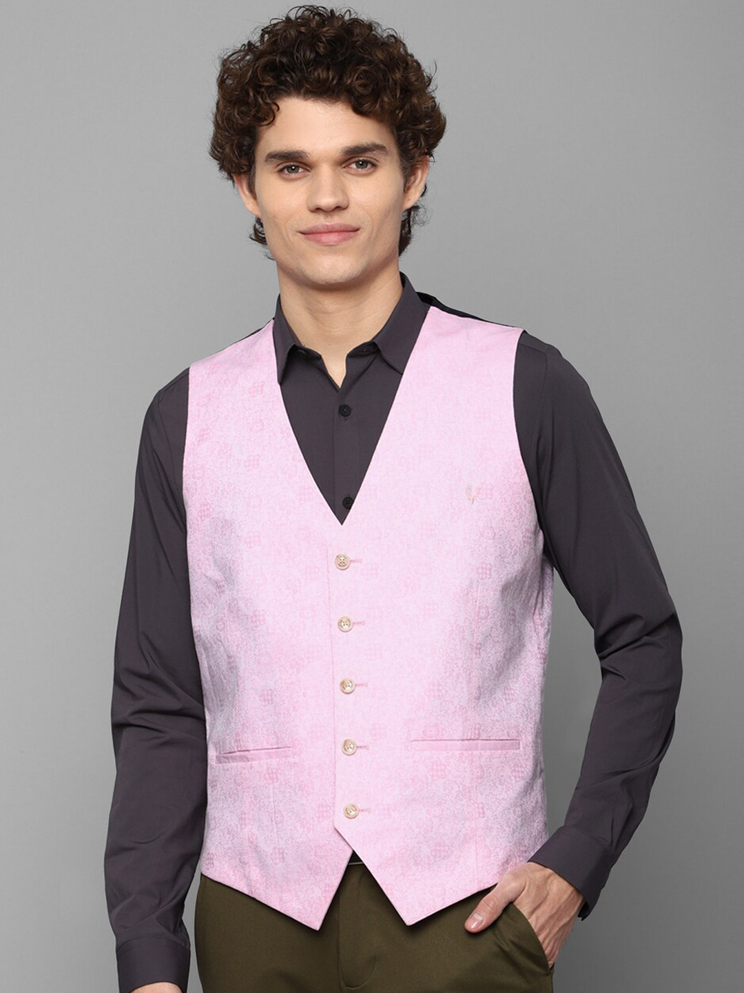

Allen Solly Men Pink Woven Design Waistcoat