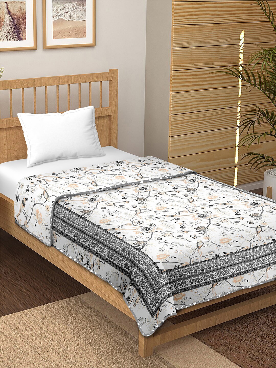 

BELLA CASA White & Grey Floral Summer 150 GSM Single Bed Dohar