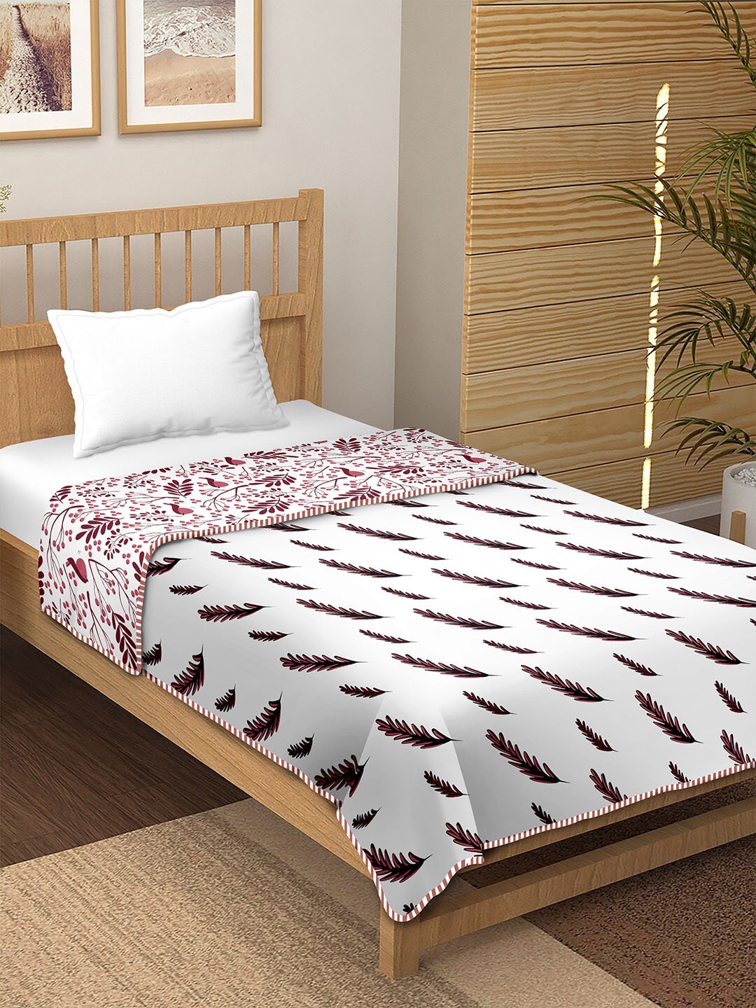 

BELLA CASA White & Pink Ethnic Motifs Summer 150 GSM Single Bed Dohar