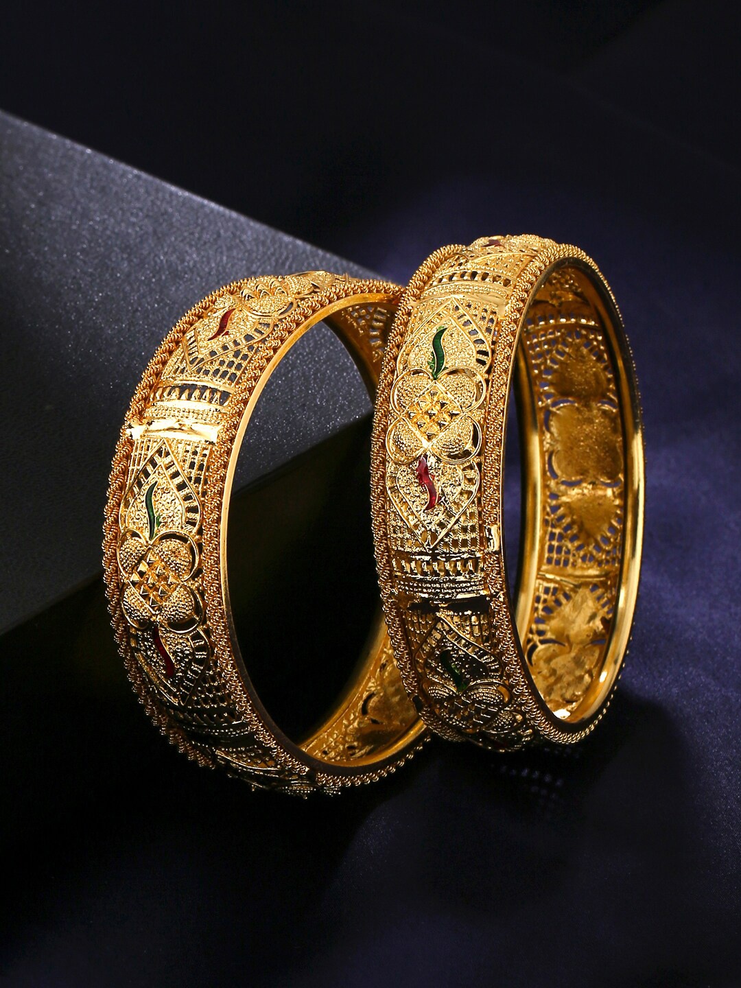 

Yellow Chimes Set Of 2 Gold-Plated Meenakari Bangle