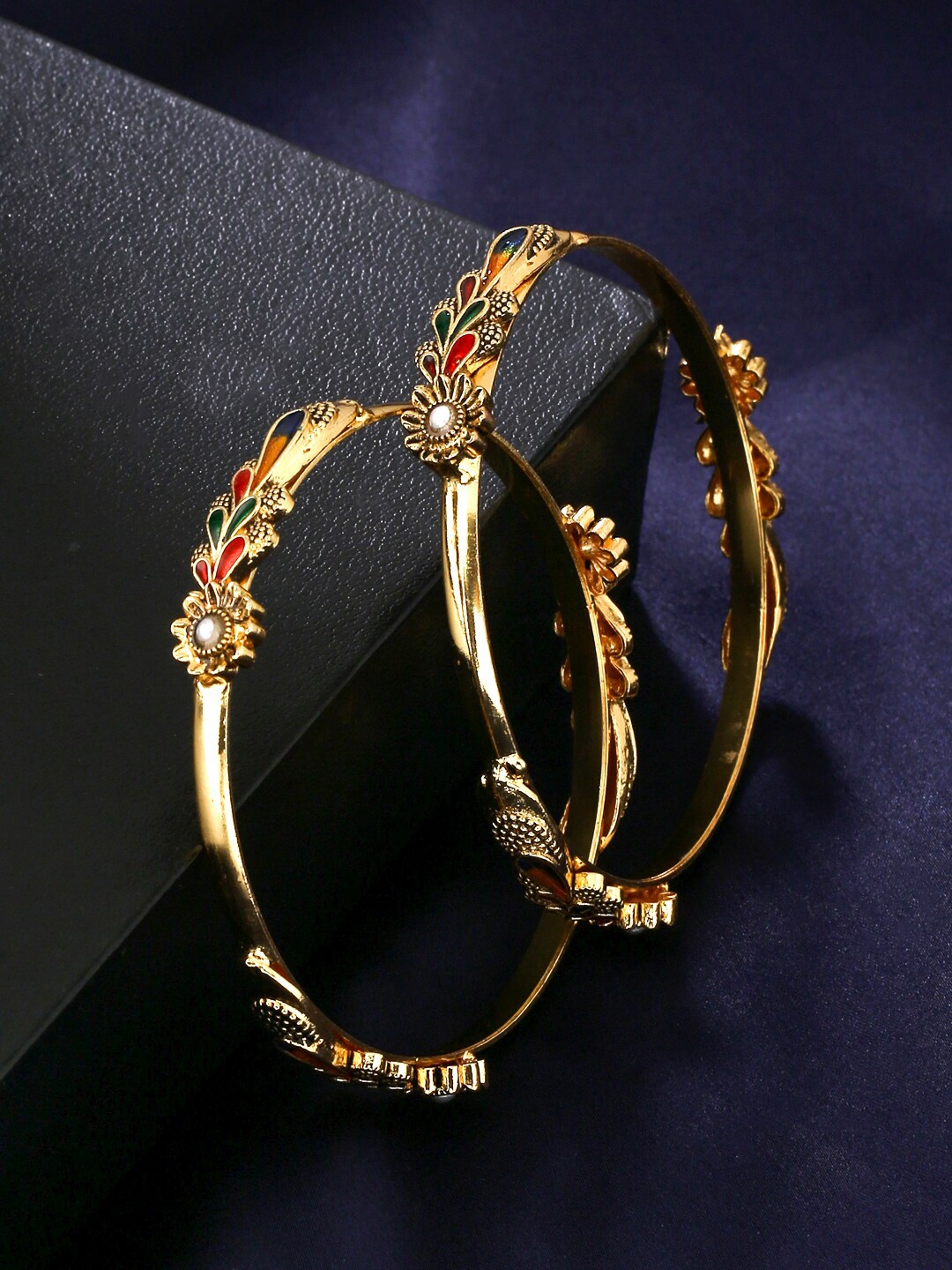 

Yellow Chimes Set Of 2 Gold-Plated Red & Green Meenakari Bangles