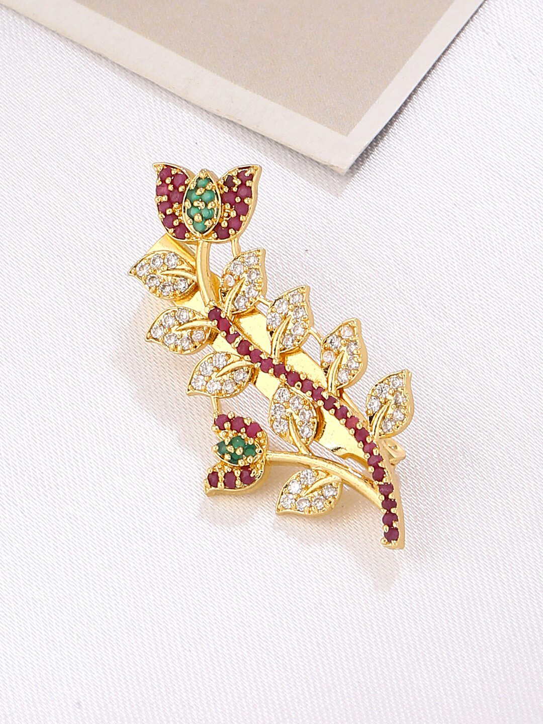 

Yellow Chimes Gold-Toned & White AD-Studded Brooch