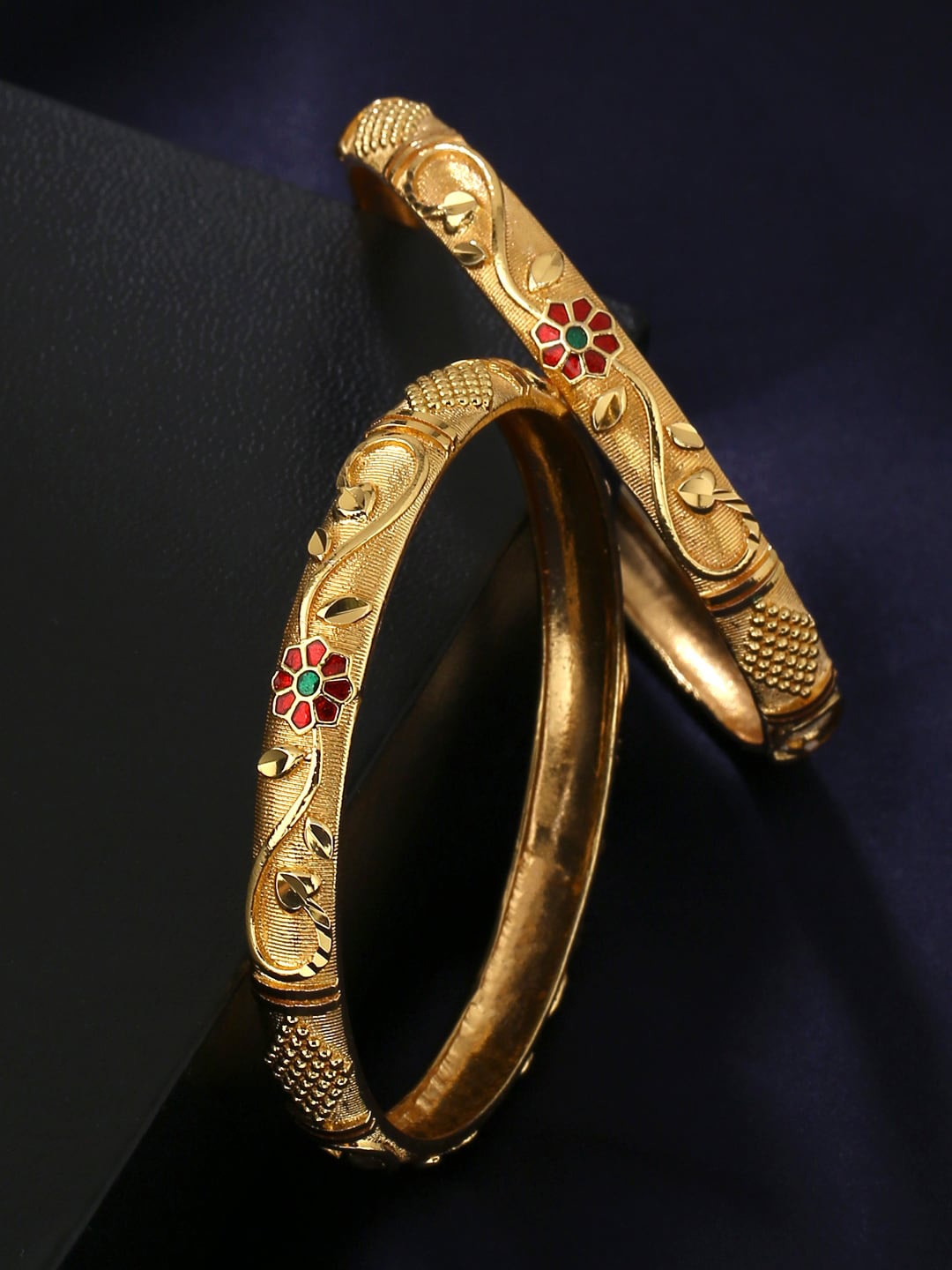 

Yellow Chimes Set Of 2 Gold-Plated Red & Green Meenakari Bangles