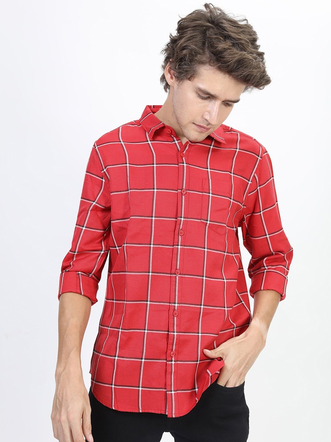 

KETCH Men Red Slim Fit Checked Casual Shirt