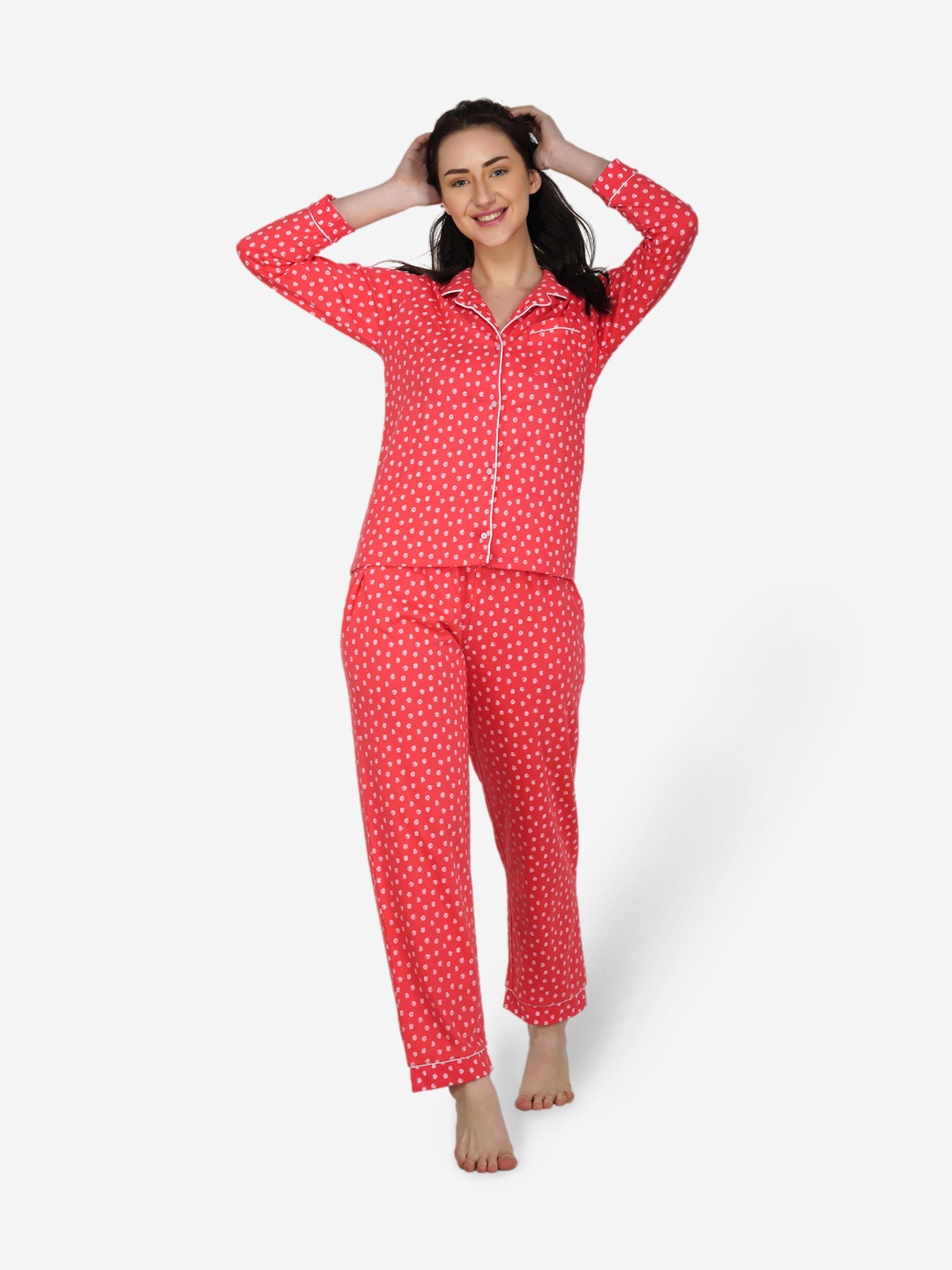 

ARTEMIS Women Red & White Printed Night suit