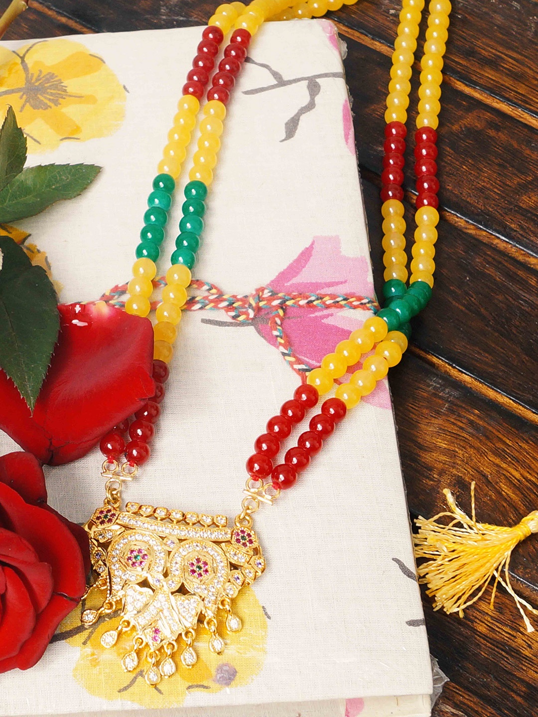 

Unnati Silks Red & Yellow Layered Necklace