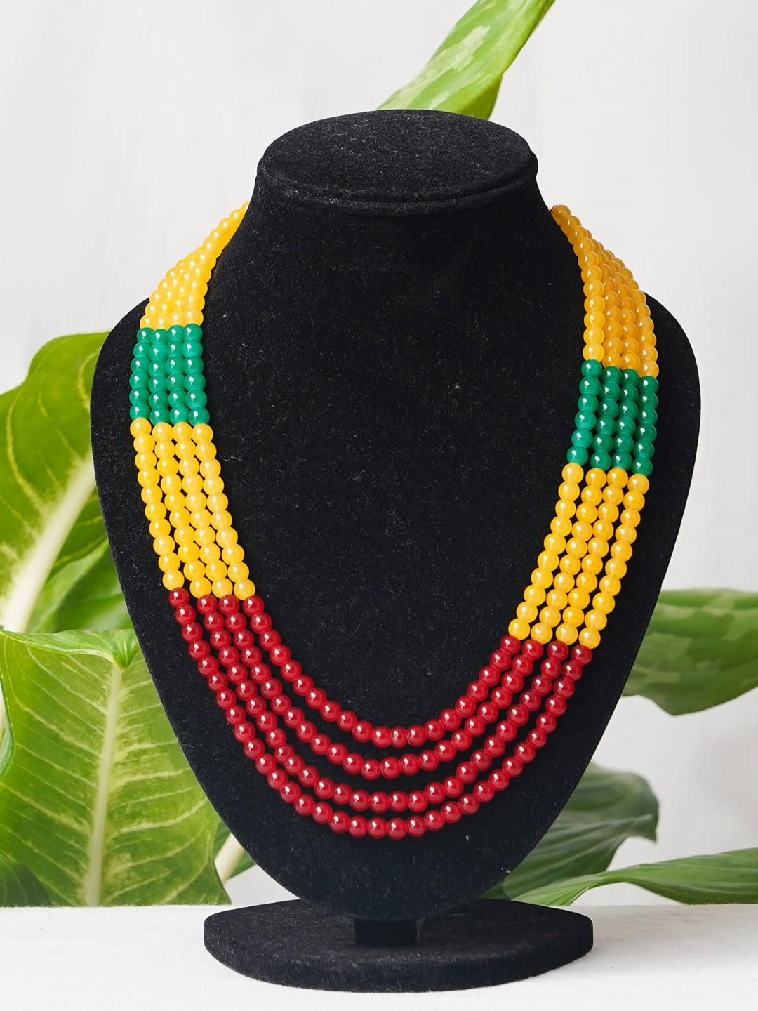 

Unnati Silks Yellow & Red Beaded Layered Necklace