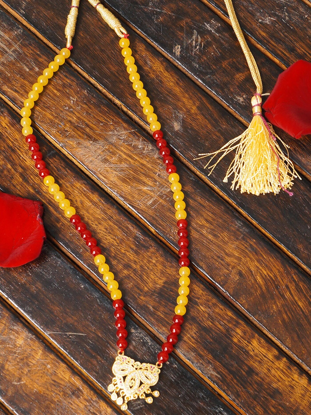 

Unnati Silks Yellow & Red Gold-Plated Necklace