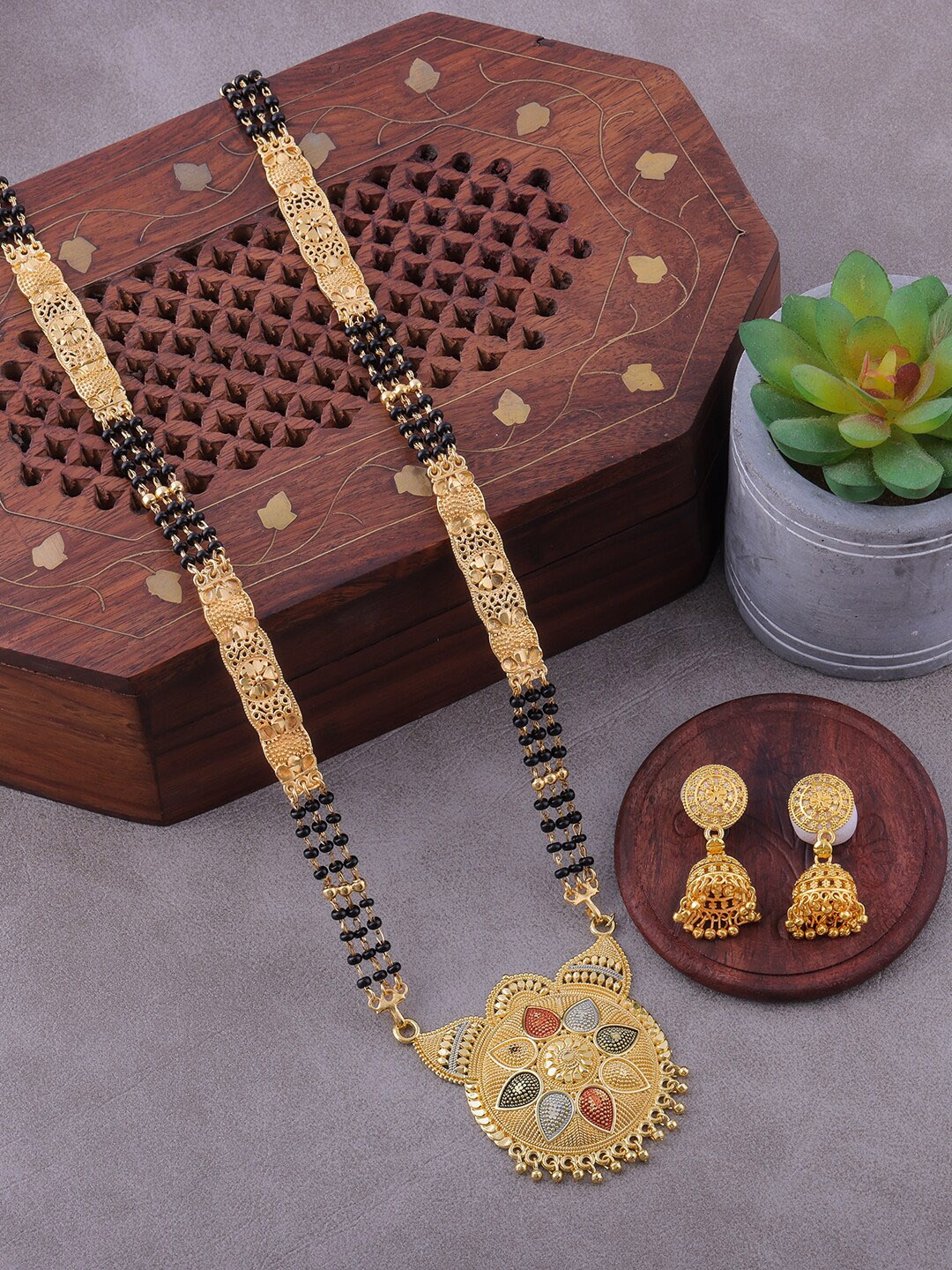 

Brandsoon Gold-Plated Black Beaded Mangalsutra