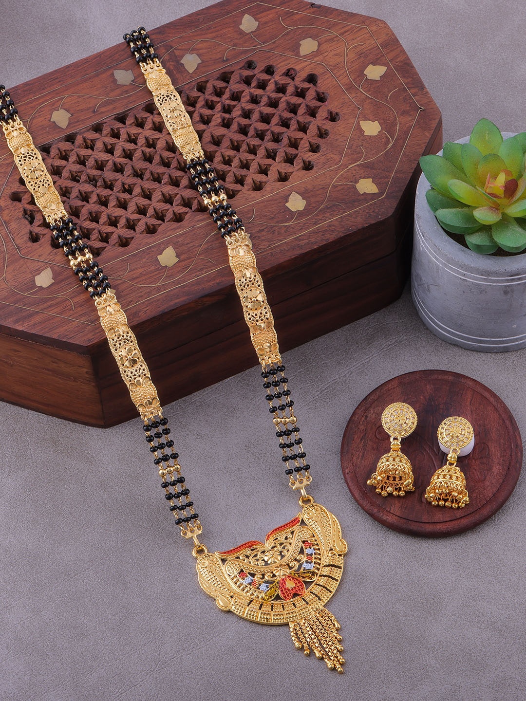 

Brandsoon Gold-Plated & Black Beaded Mangalsutra