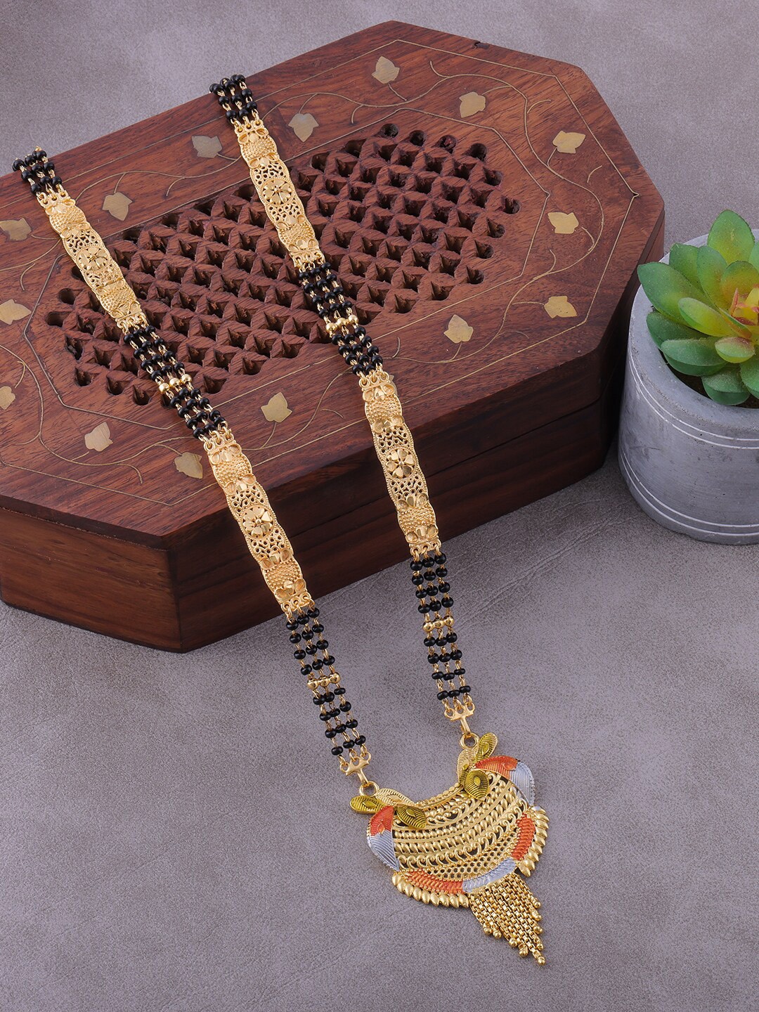 

Brandsoon Gold-Plated Black Beaded Mangalsutra