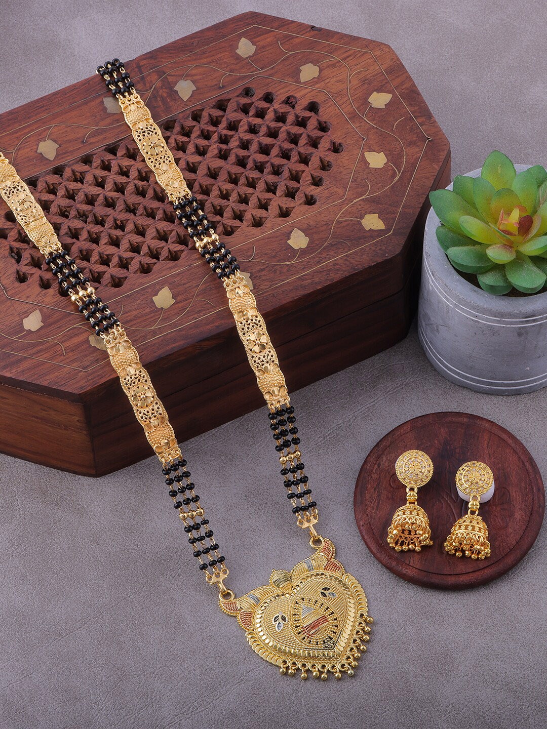 

Brandsoon Gold-Plated Black Stone Beaded Mangalsutra