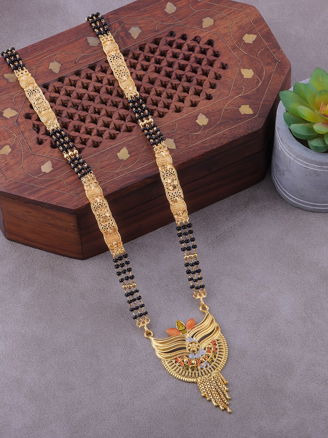 

Brandsoon Gold-Plated Black Beaded Mangalsutra