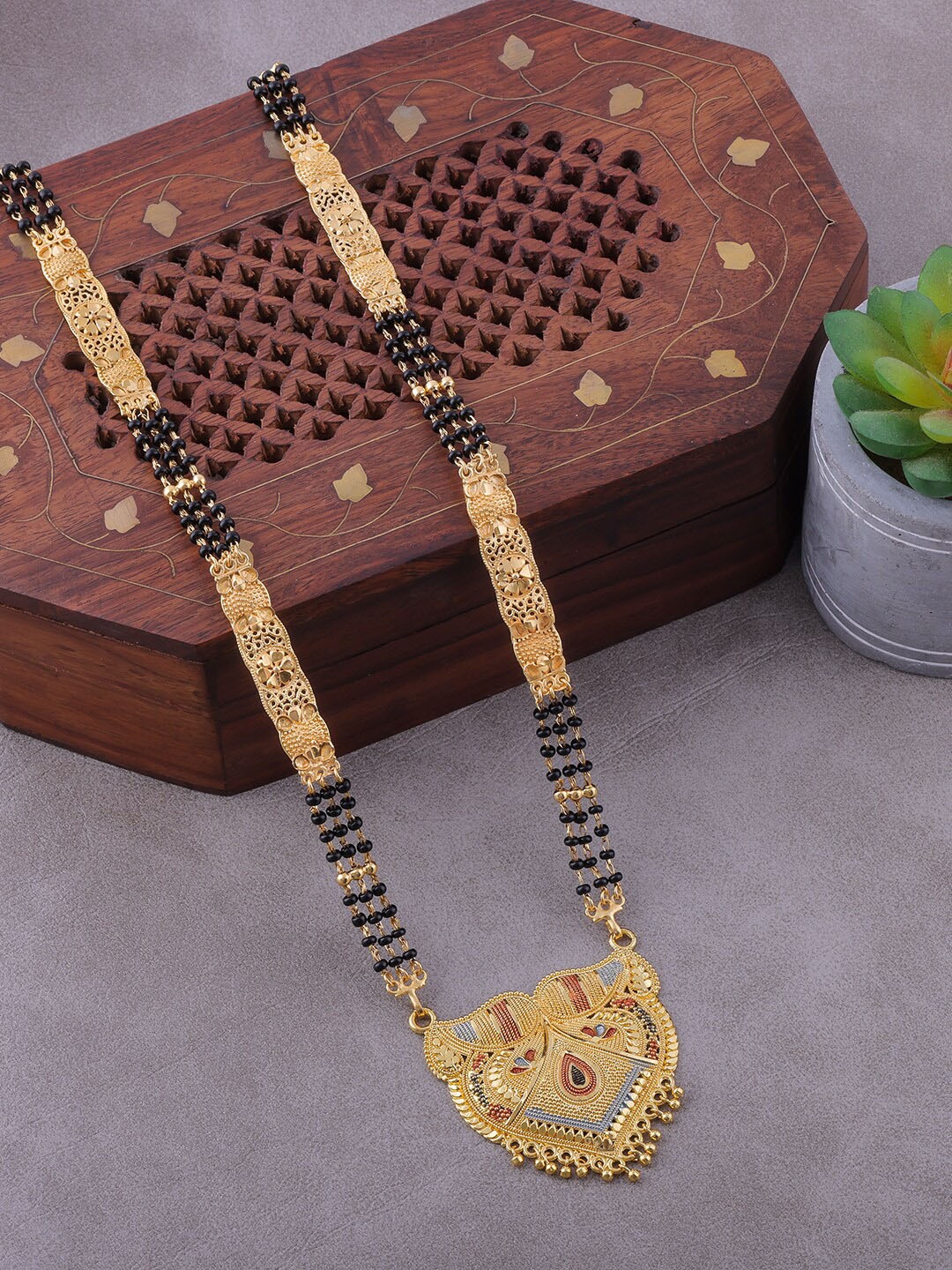 

Brandsoon Gold-Plated Black Beaded Mangalsutra