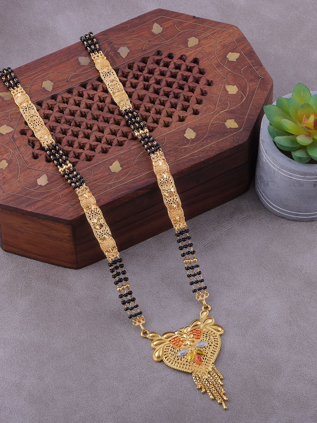 

Brandsoon Gold-Plated & Black Beaded Mangalsutra