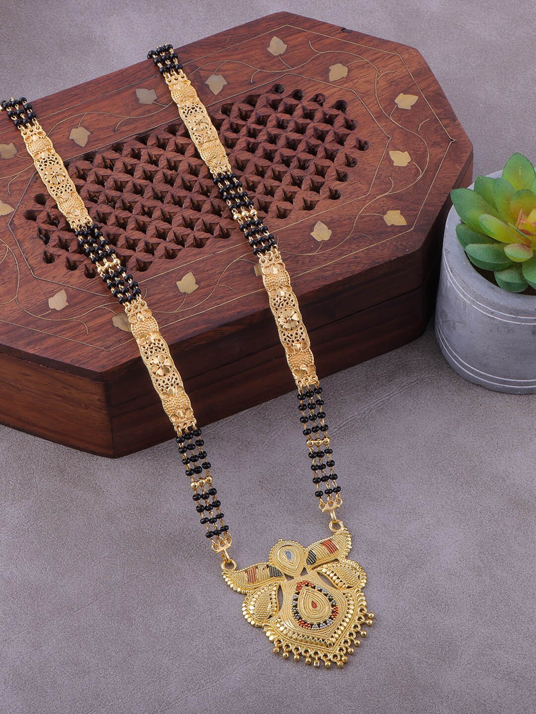 

Brandsoon Gold-Plated Black Beaded Mangalsutra