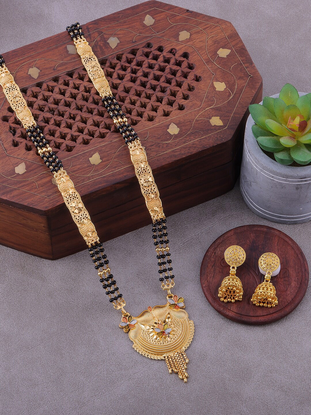 

Brandsoon Gold-Plated Beaded Mangalsutra With Earring