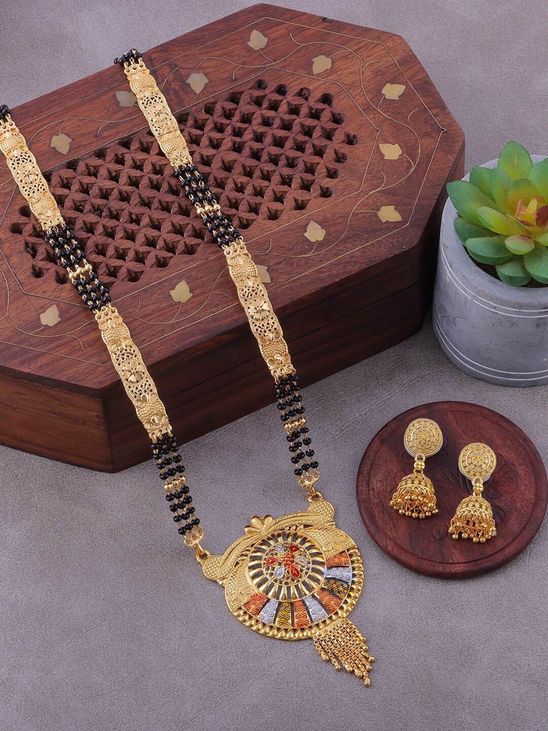 

Brandsoon Gold-plated Black Artificial Beaded Mangalsutra
