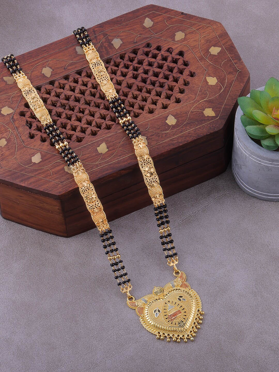 

Brandsoon Gold-Plated Black Beaded Mangalsutra