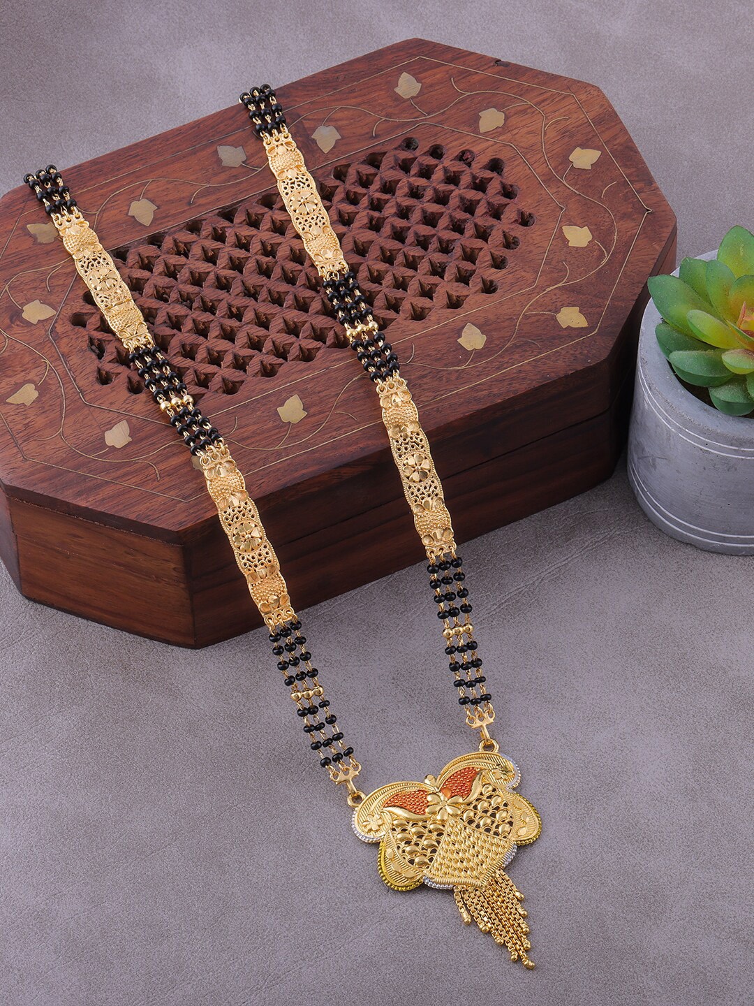 

Brandsoon Gold-Plated Black Beaded Mangalsutra