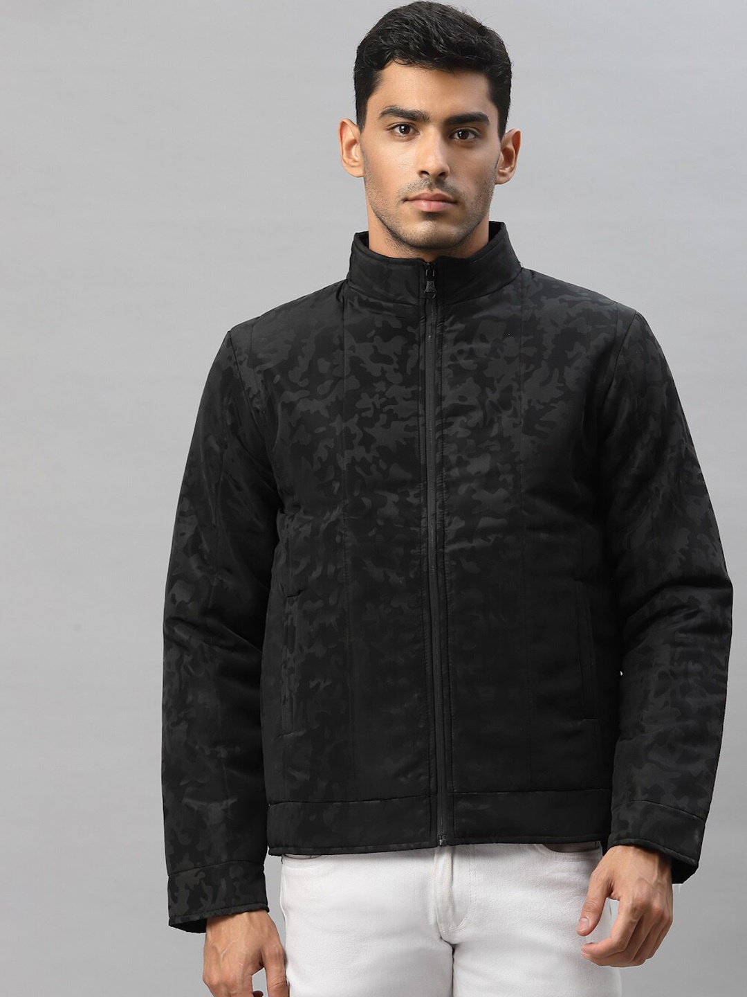 

Style Quotient Men Black Camouflage Sporty Jacket