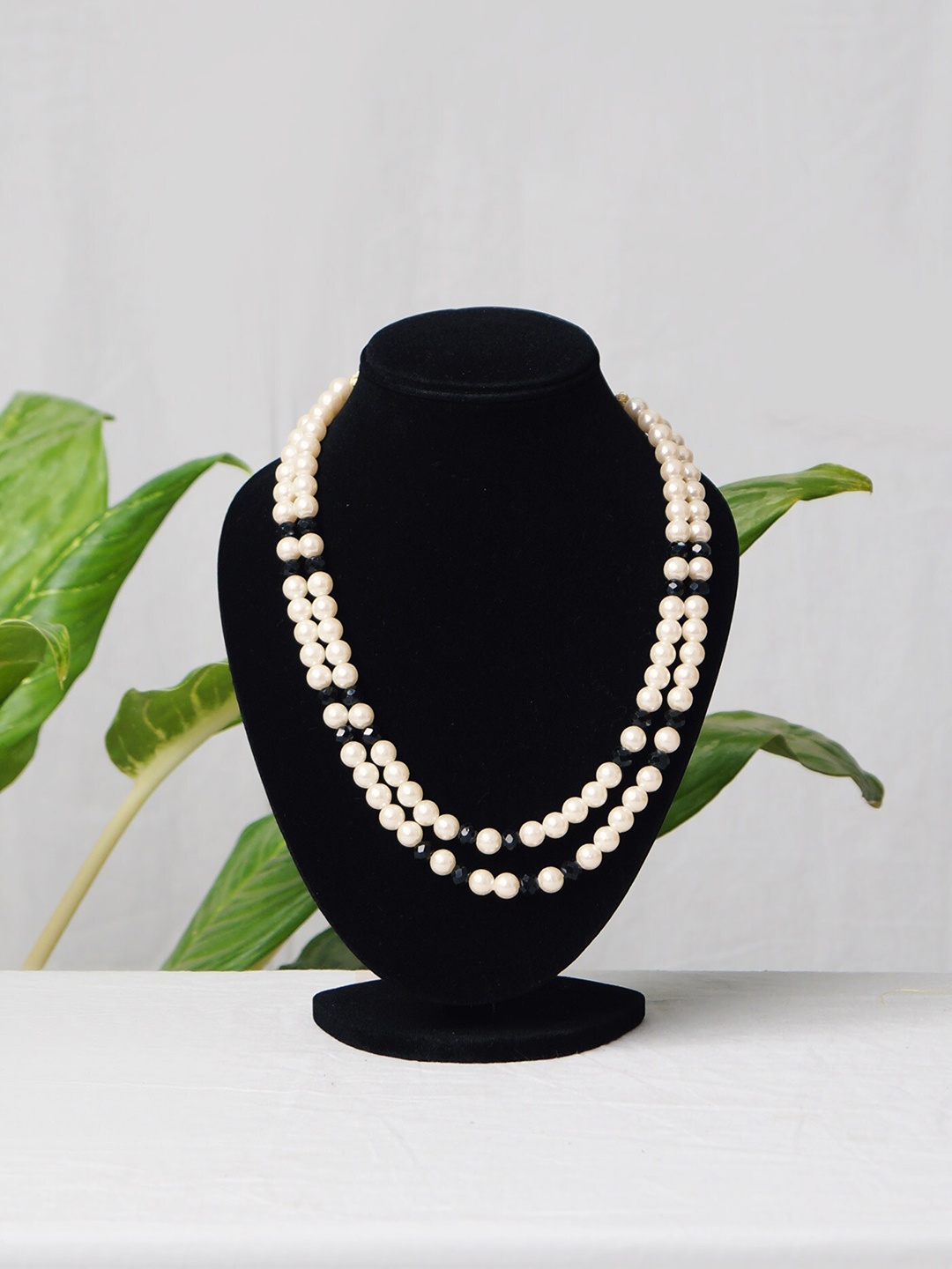 

Unnati Silks White & Black Beaded Layered Necklace