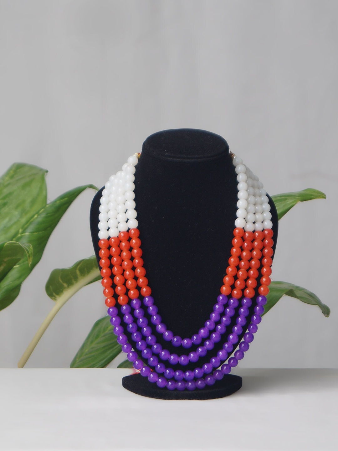 

Unnati Silks White & Red Gold-Plated Layered Necklace