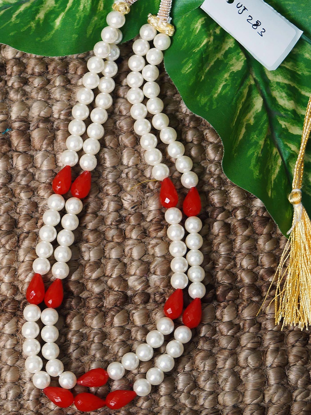

Unnati Silks White & Red Beaded Layered Necklace