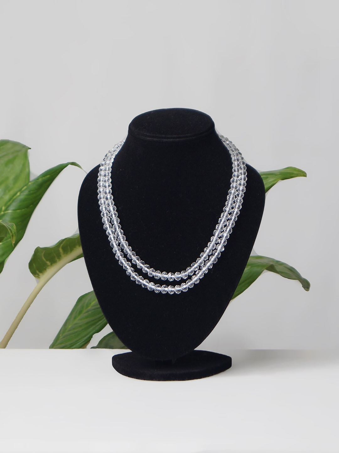 

Unnati Silks White Layered Crystal Beaded Necklace