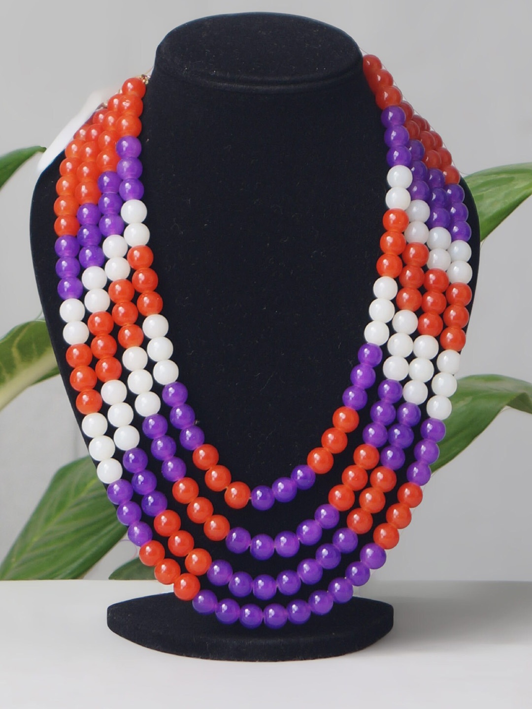 

Unnati Silks White & Orange Layered Necklace