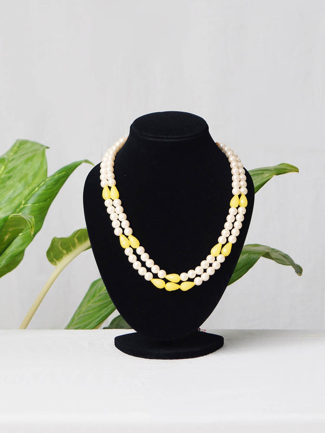 

Unnati Silks White & Yellow Layered Necklace