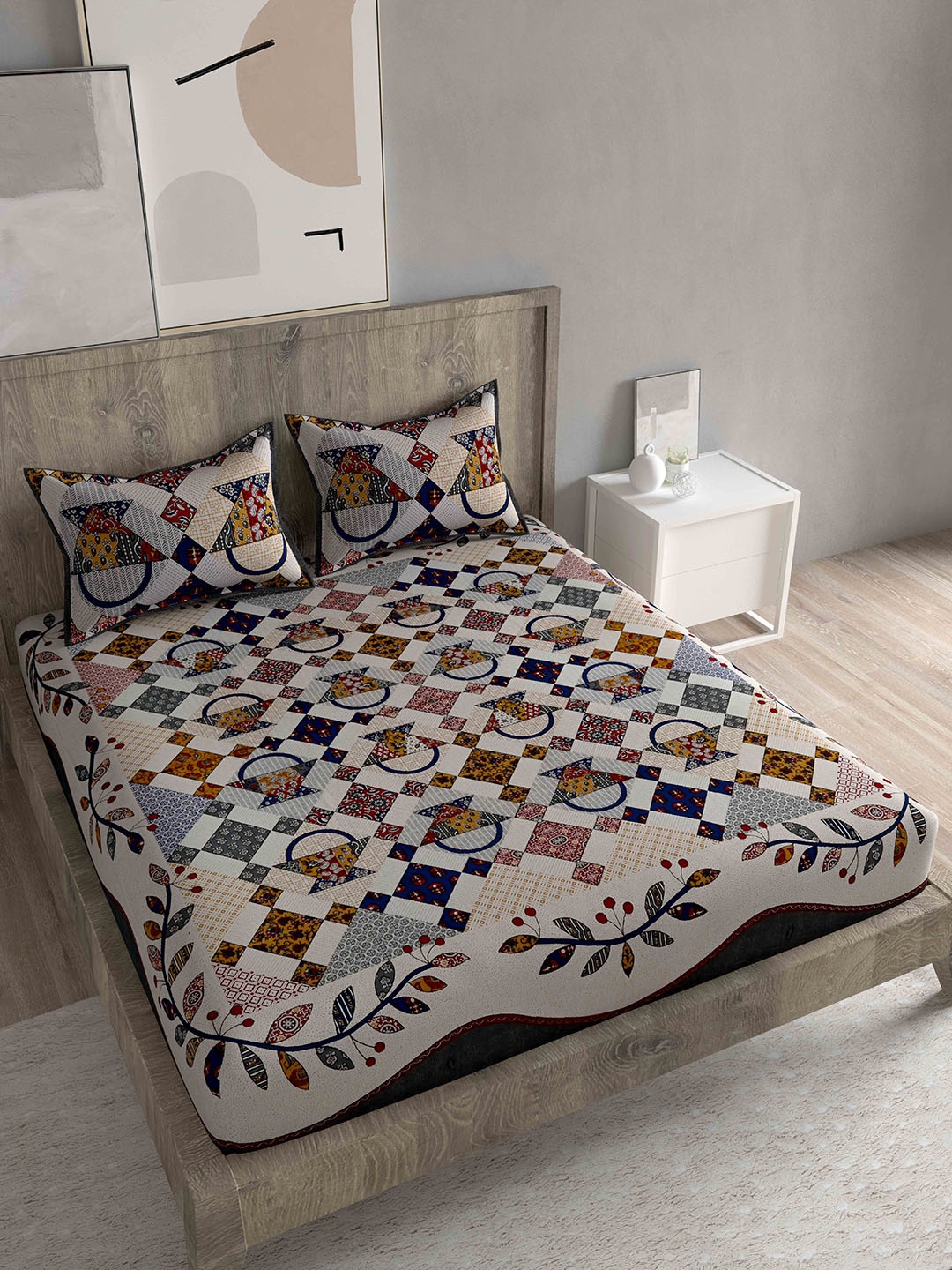 

Spangle Blue & Brown Ethnic Motifs 260 TC King Bedsheet With 2 Pillow Covers