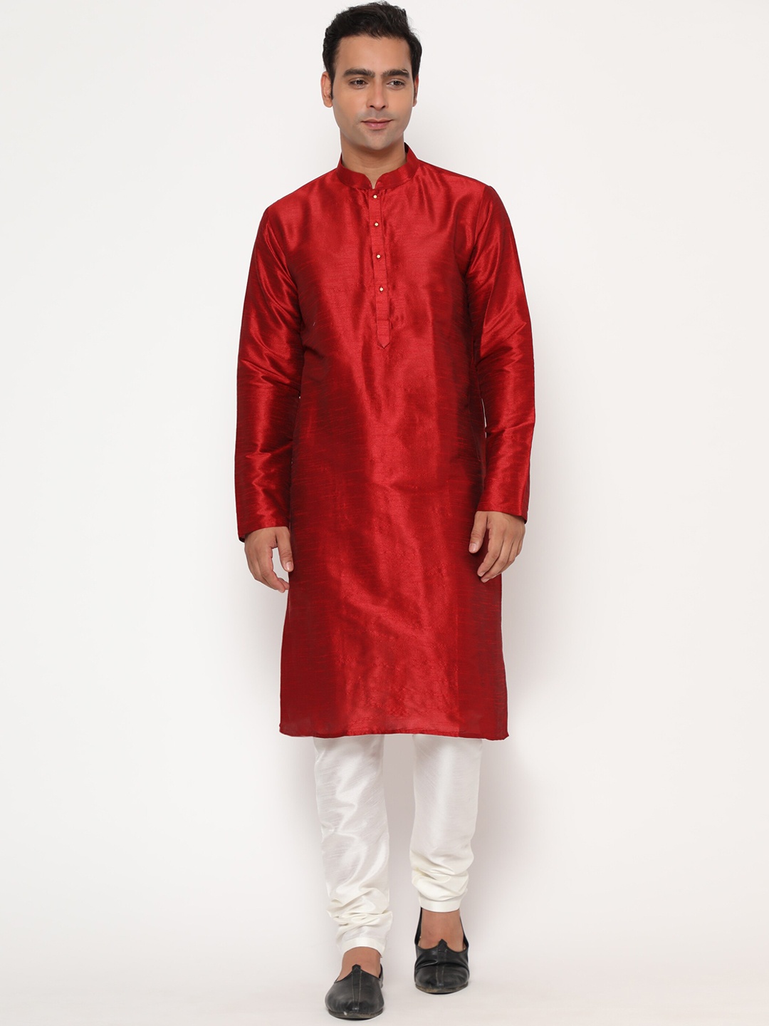

Glemora Men Maroon Dupion Silk Kurta with Pyjamas