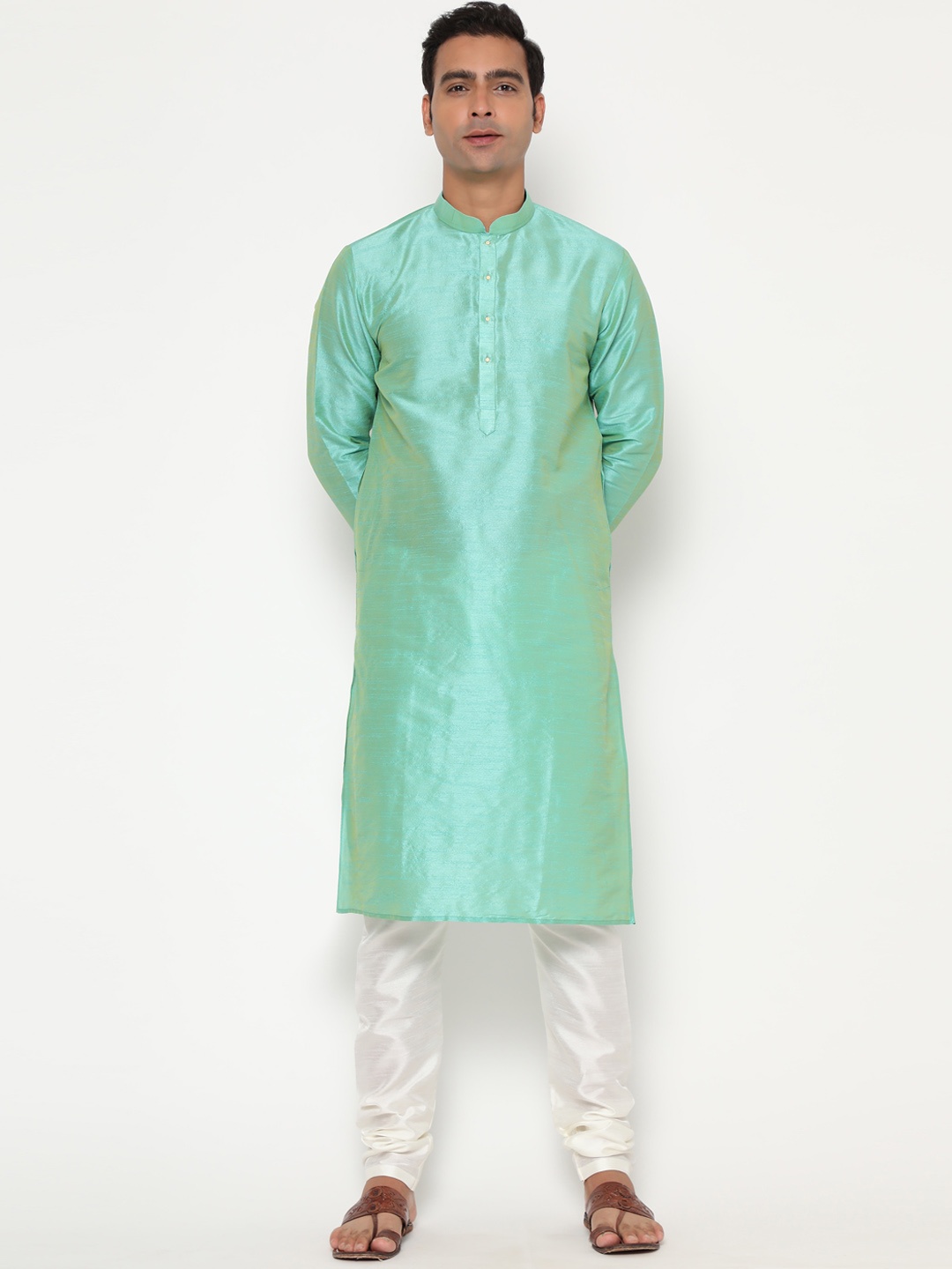 

Glemora Men Sea Green Dupion Silk Kurta with Pyjamas