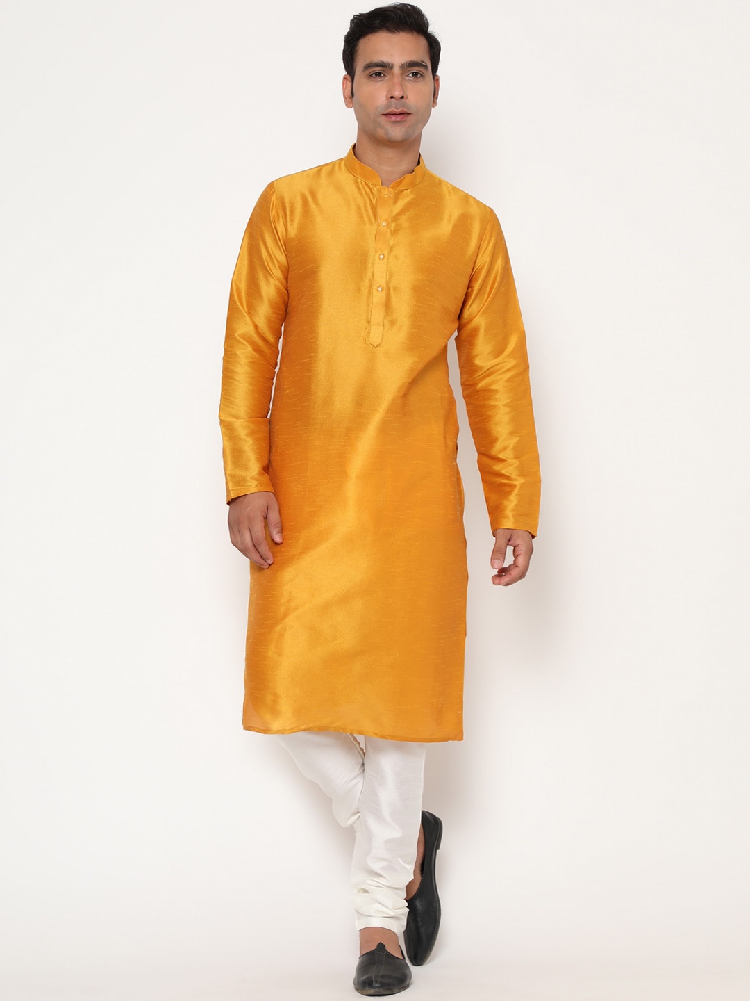 

Glemora Men Yellow Dupion Silk Kurta with Pyjamas