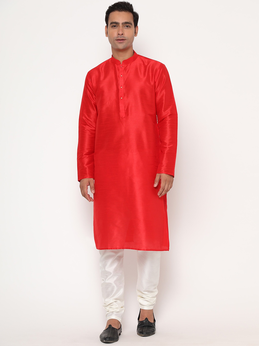 

Glemora Men Red Dupion Silk Kurta with Churidar