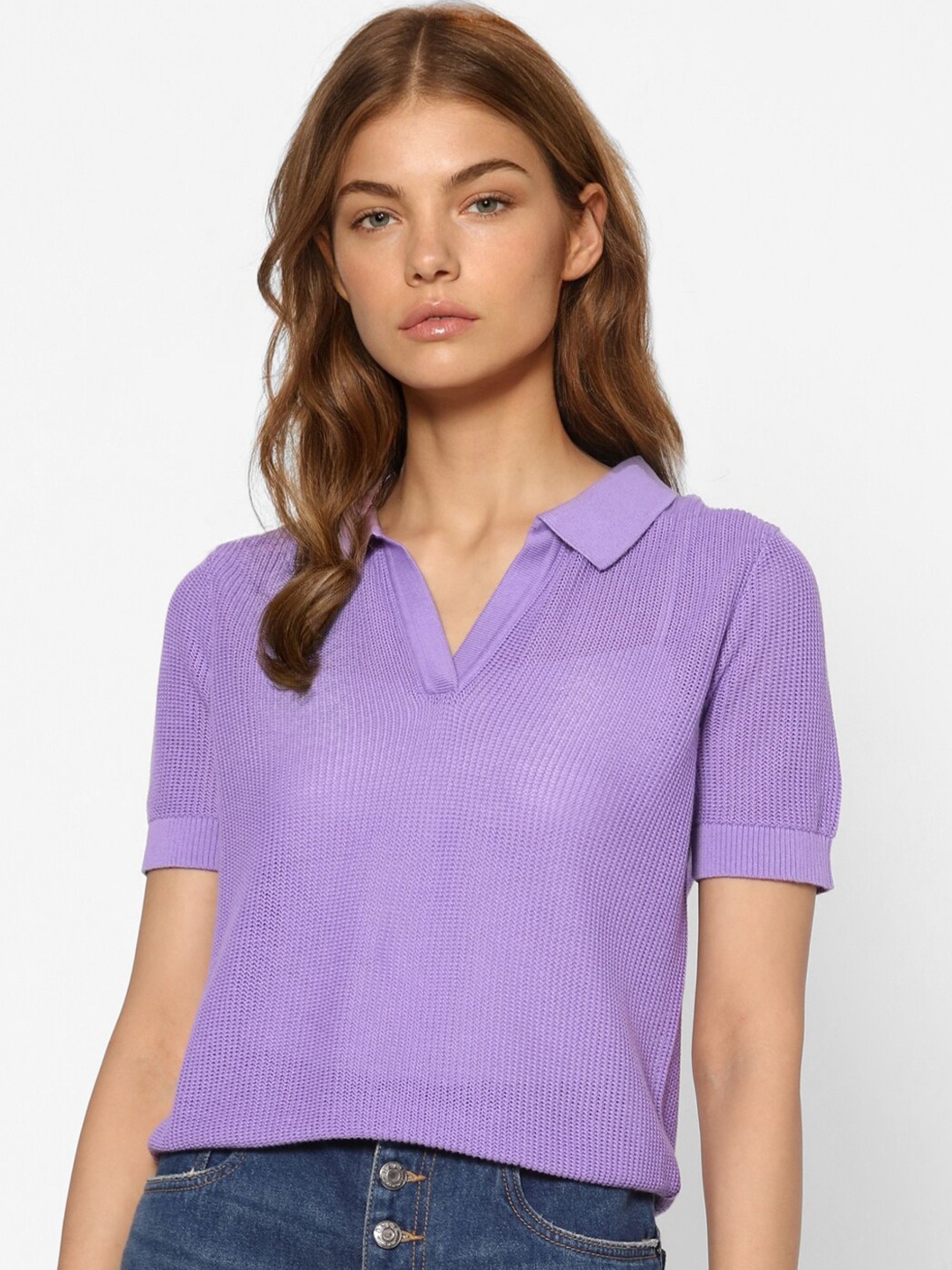 

ONLY Women Purple Solid Semi-Sheer Top