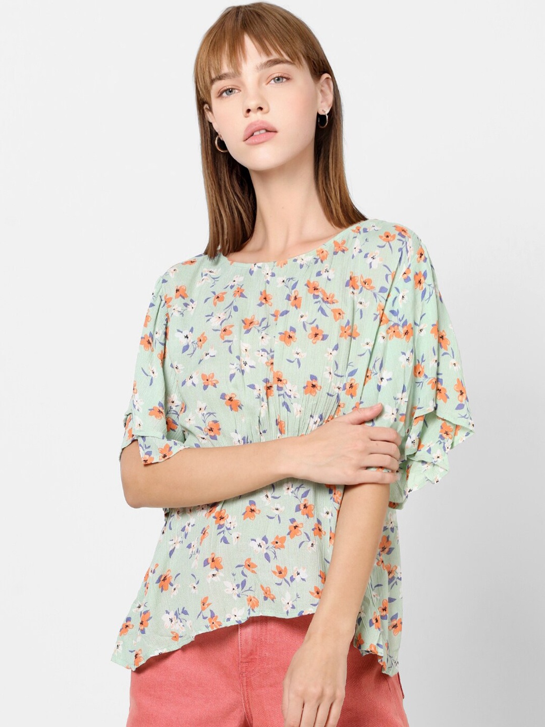

ONLY Green Floral Print Top