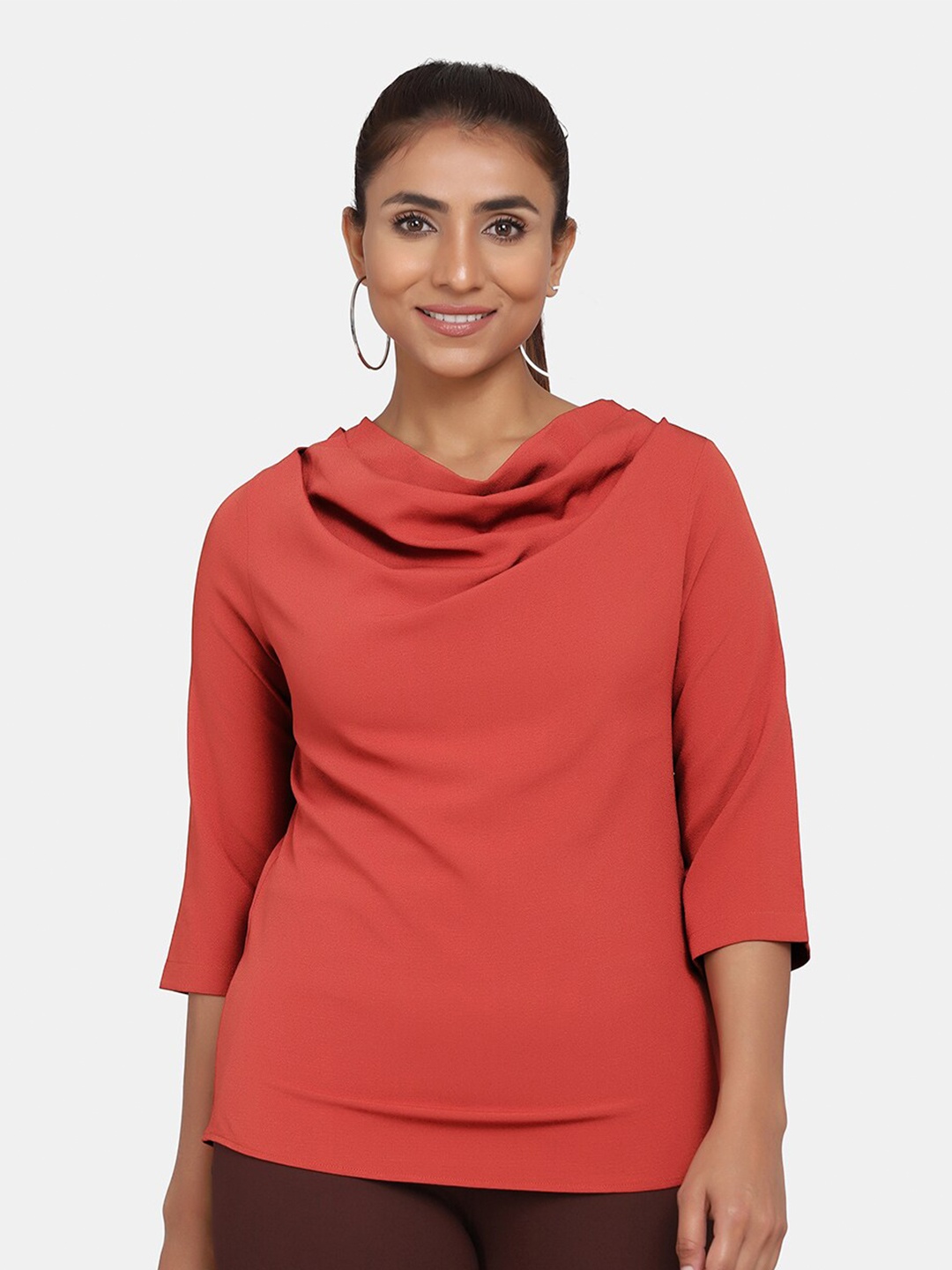 

PowerSutra Women Rust Cowl Neck Top