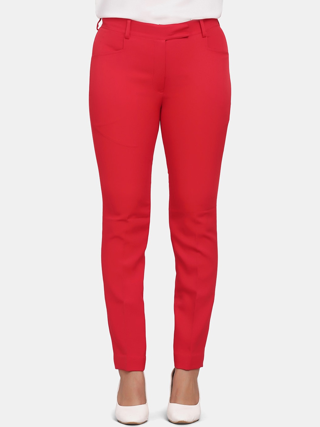 

PowerSutra Women Red Solid Slim Fit Trousers