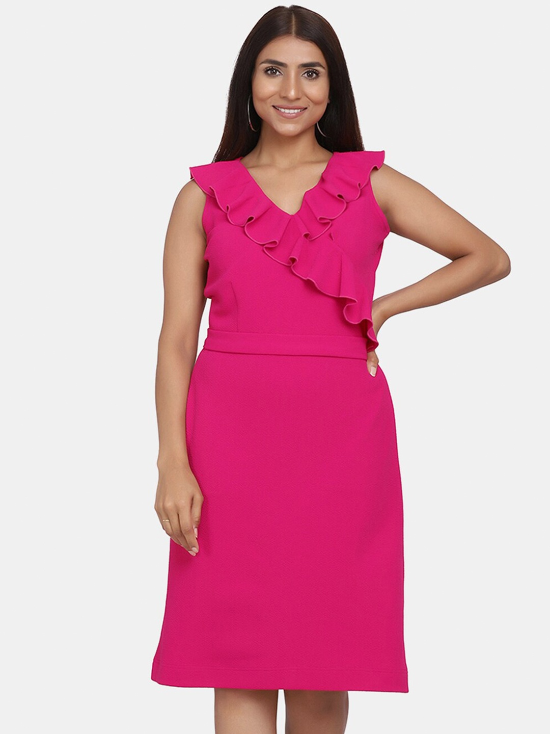 

PowerSutra Women Fuchsia Sheath Ruffle Formal Dress