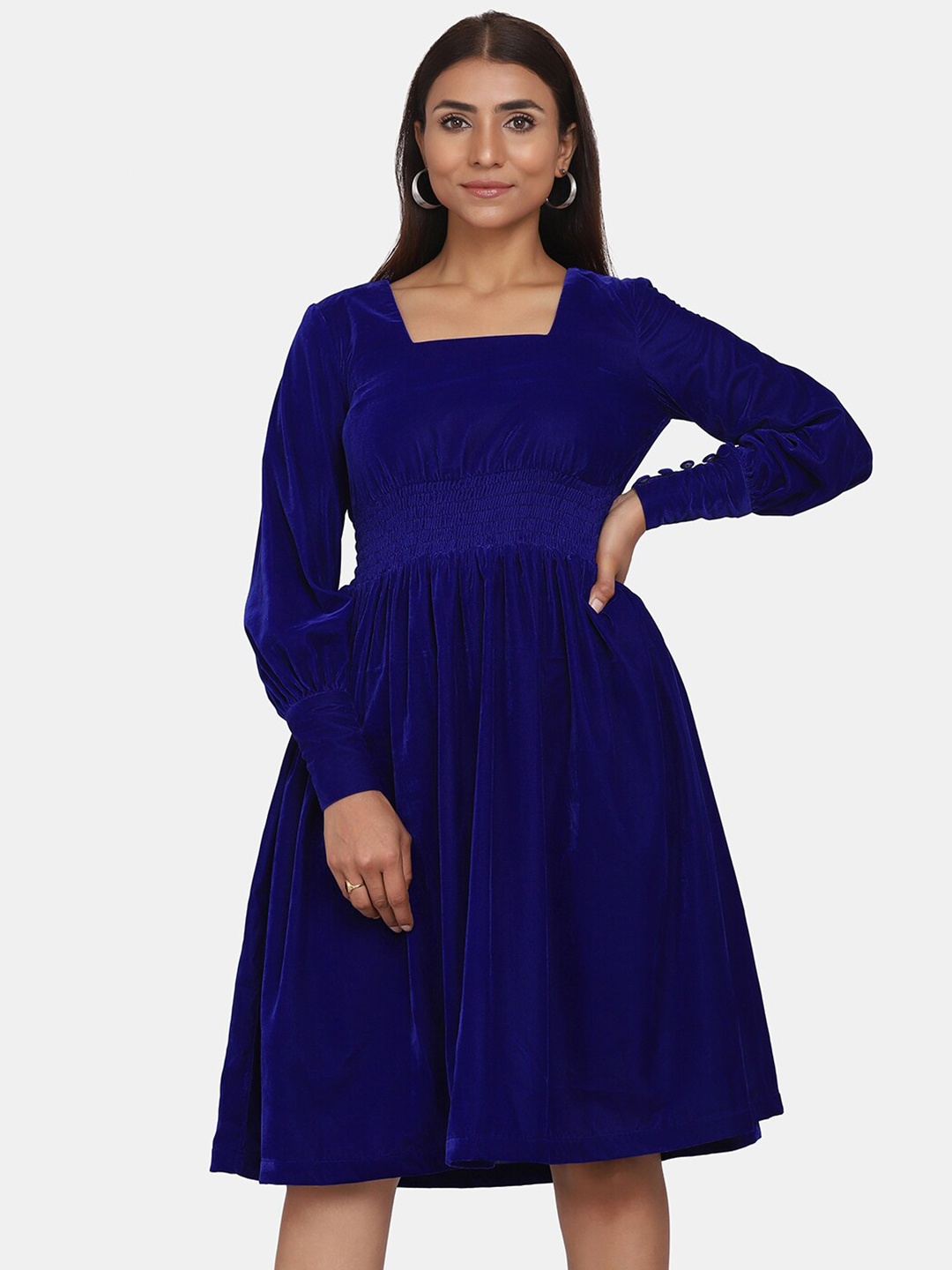 

PowerSutra Women Blue Solid Fit & Flare Dress