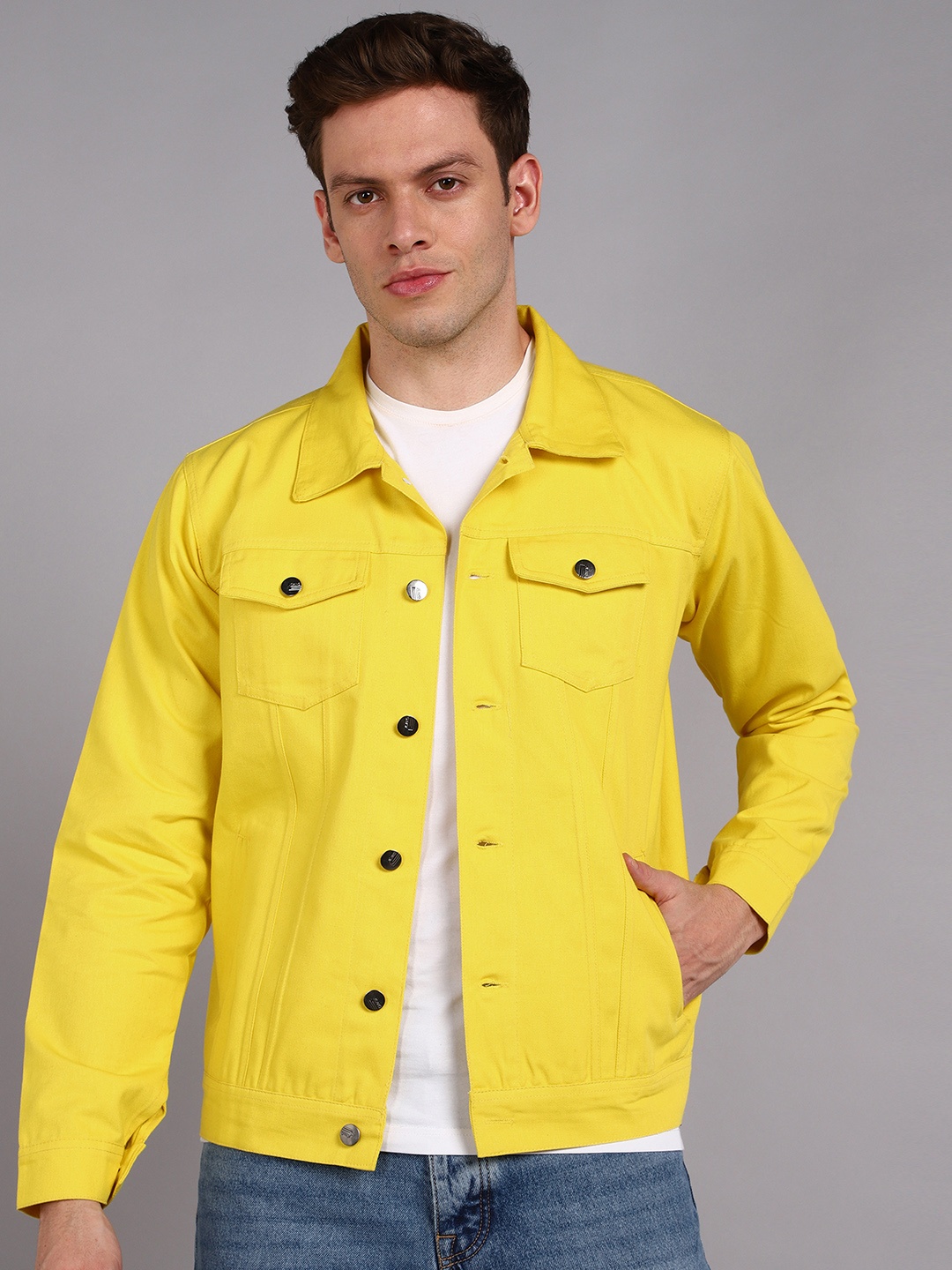 

MONTREZ Men Yellow Denim Jacket