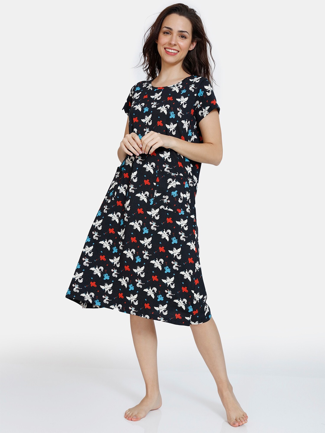 

Zivame Women Black Printed Nightdress