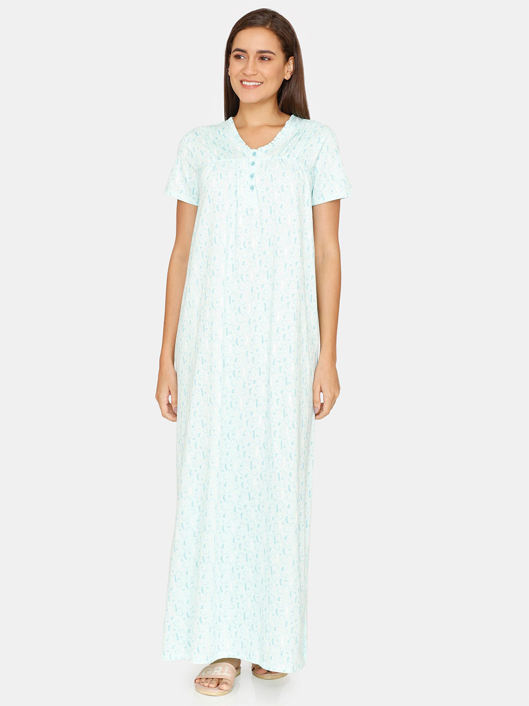 

Zivame Women Blue Printed Maxi Nightdress
