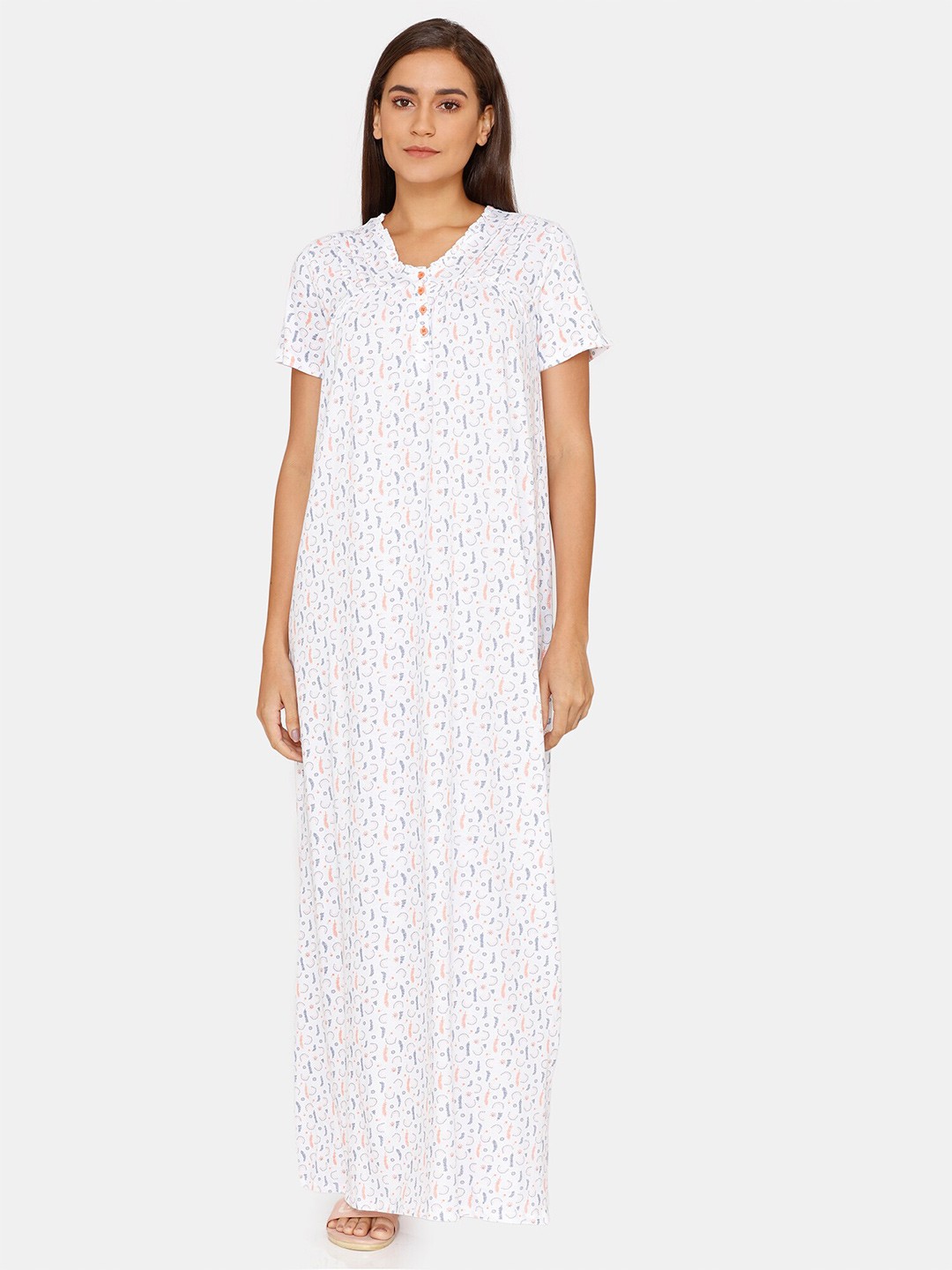 

Zivame Women White Printed Maxi Nightdress