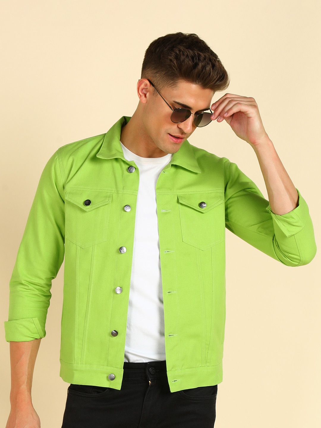 

MONTREZ Men Green Tailored Jacket with Patchwork