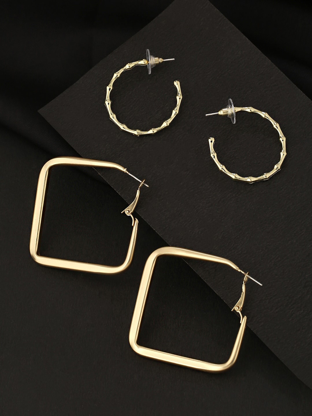 

Unwind by Yellow Chimes Set of 2 Gold-Toned Geometric Hoop Earrings
