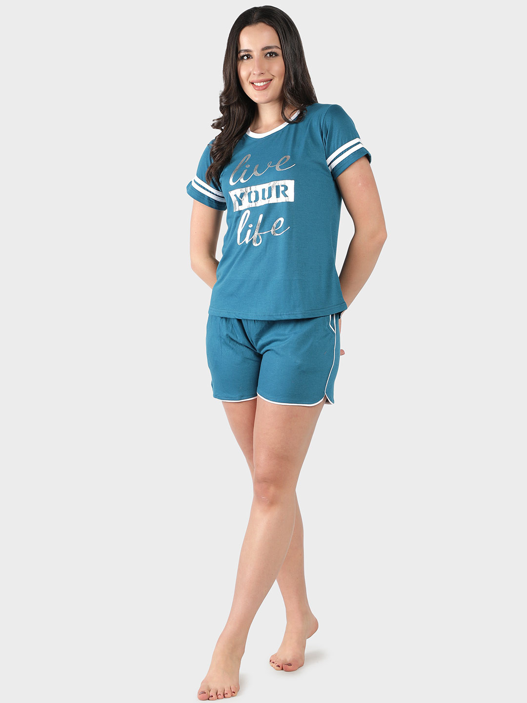 

SEPHANI Women Turquoise Blue Printed Night suit